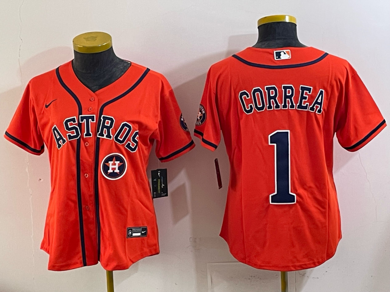 Women Houston Astros #1 Correa orange 2025 Nike MLB Jersey 002